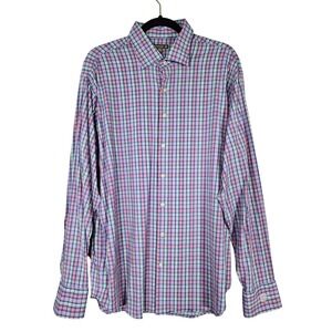 Peter Millar Summer Comfort Shirt Mens XL Pastel Madras Plaid Long Sleeve Button